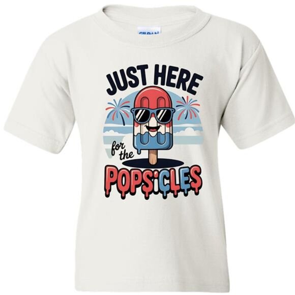 Just Here For The Popsicles Kids T-shirt 4th of July Pride Funny Celebration - Picture 2 of 2